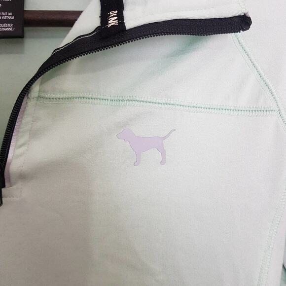 PINK Victoria's Secret Green Quarter Zip Pullover Jacket Sweater Small - Picture 3 of 7